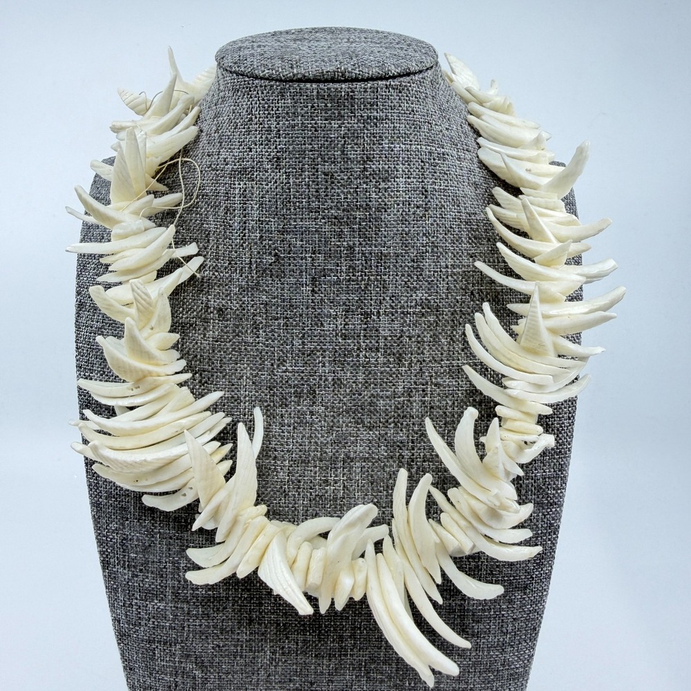 White Seashell Tusk Statement Necklace Boho Coastal Beach Festival Jewelry Gift